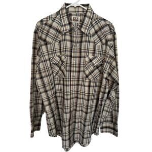 Ely Cattleman Mens XL Plaid Pearl Button Front Casual Cowboy Western Shirt VTG ?